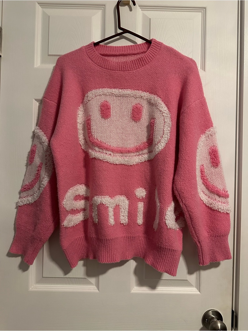 Pink Smiley Knit Sweater – Women